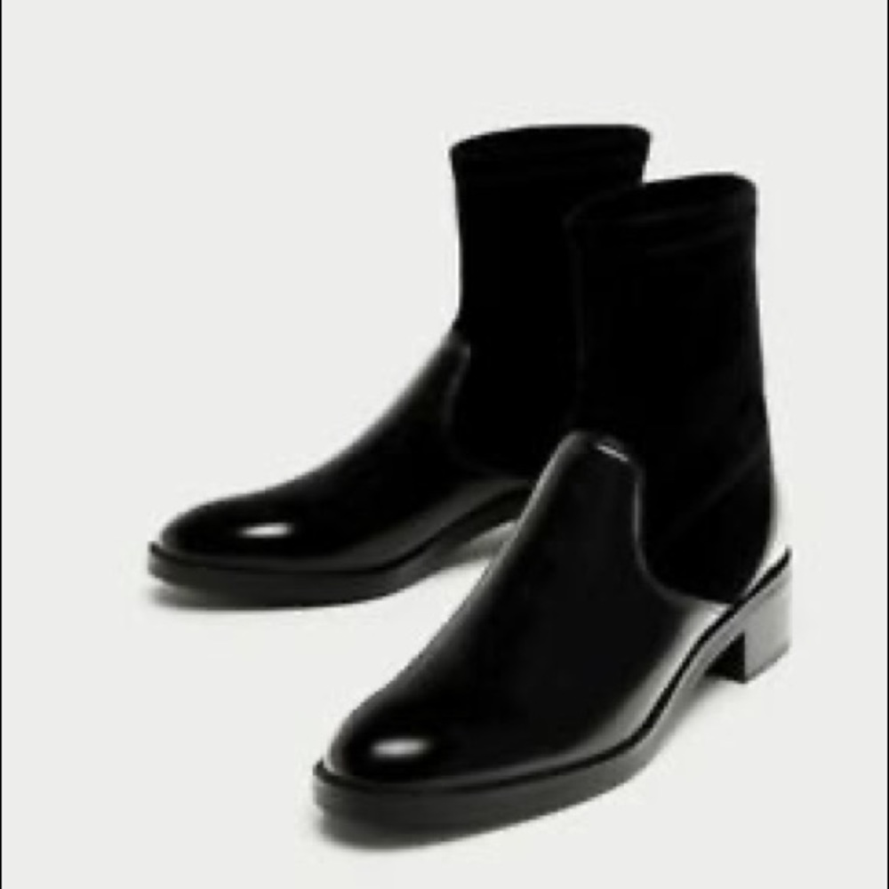 Zara Basics Collection Contrast Blk Patent Velvet… - image 2